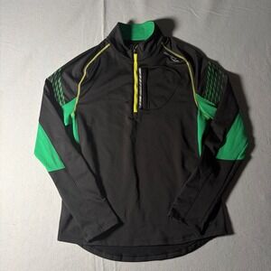 Saucony Mens Drylete Quarter Zip Running Top Black Green Medium Reflective